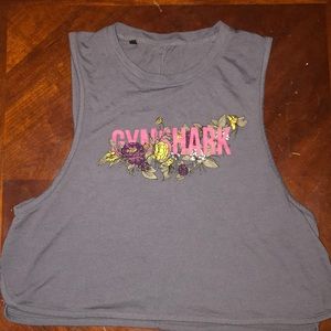 Grey Embroidered Gym Shark Crop